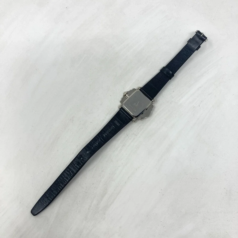 Vintage Avon Marcasite Tank Watch Women Silver Tone Black Leather New Battery 8